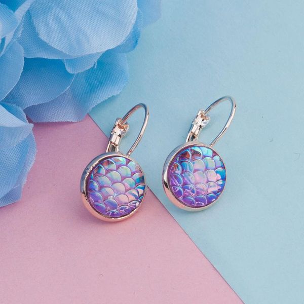 

clip-on & screw back doreenbeads drusy jewelry resin mermaid fish/ dragon scale ear clips earrings rose gold ab rainbow multicolor round , 3, Silver
