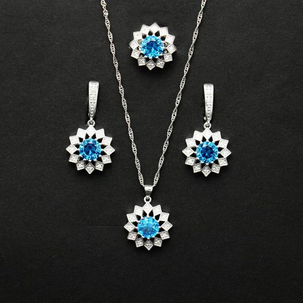 

earrings & necklace sun flower cz dubai plated jewelry set, Silver