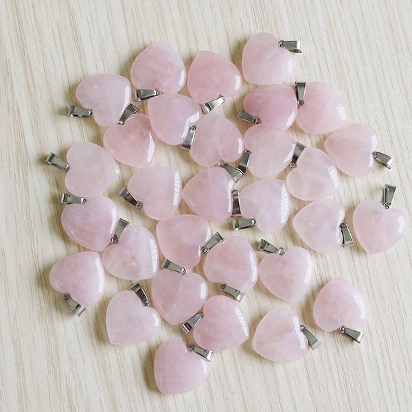 Rose Quartzs Colar de Cristal Pedra Natural Coração Pingentes Moda Grânulos 20mm para Jóias Diy Fazendo Gemstones