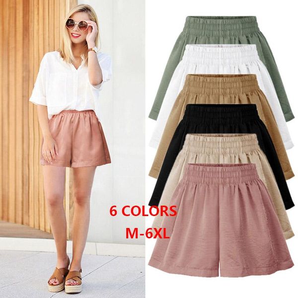

women's shorts plus size m - 3xl 4xl 5xl 6xl short pants trousers solid elastic waist high casual summer women clothes big 27907, White;black