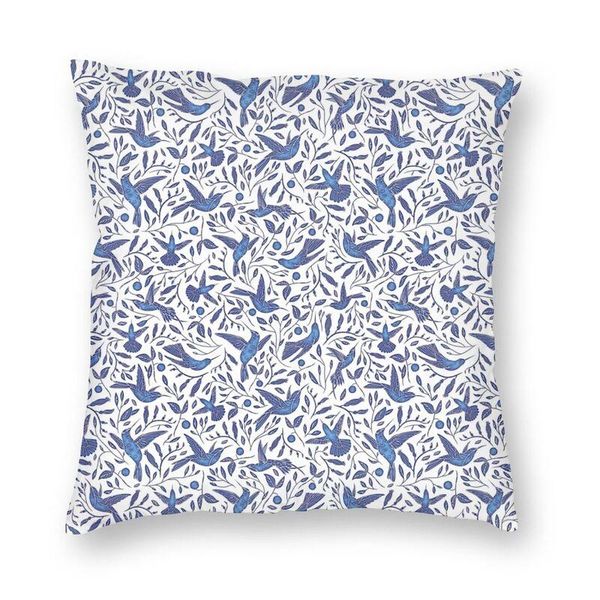 

cushion/decorative pillow delft blue birds leaves pattern cushion covers soft oriental floral art throw case for sofa car square pillowcase