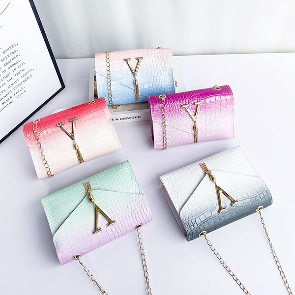 

guangzhou women's 2021 new v letter tassel square contrast color chain single shoulder diagonal span small change bag