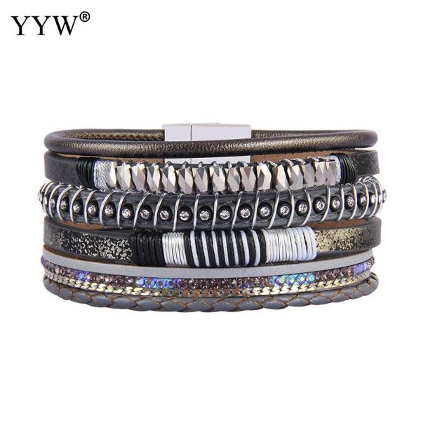 

charm bracelets yyw braided multilayer leather bracelet for women femme pulseira feminina magnet clasp crystal bohemian style, Golden;silver