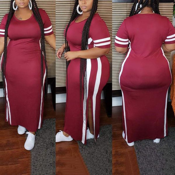 

4xl 5xl plus size long womens dress african summer causal side slit plain for night club wear vestidos, Black;gray