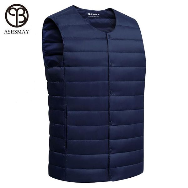 

men's vests asesmay 2021 men down vest sleeveless jacket winter brand male fashion ultralight white duck slim warm waistcoats, Black;white