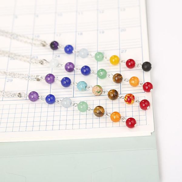 

pendant necklaces colorful stone necklace yoga 7 chakra stones jewelry for men and women yp8287, Silver