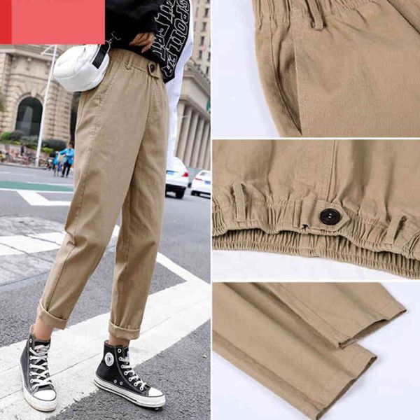 

pant spring autumn woman fashion high elastic waist solid casual harem pants streetwear loose plus size ankle-length trousers, Black;white