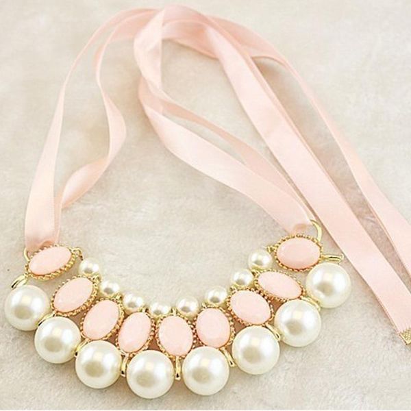 

chains party fashion daily jewelry elegant artificial pearl ribbon charms gift wedding women necklace, Silver