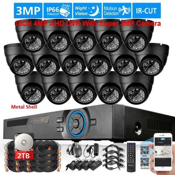 

home video surveillance system 16pcs super ahd 3mp ip66 in/outdoor metal security camera 16channel 4mp dvr nvr kit cctv systems