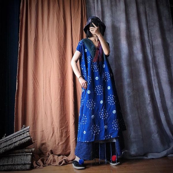 

casual dresses women loose batik patchwork dress ladies vintage spliced female summer autumn 2021, Black;gray