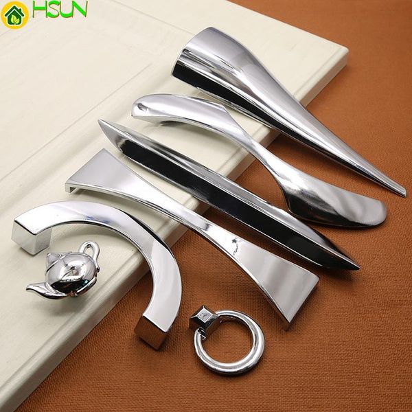 Handles puxa 2 PCs Modernos de alça de liga de zinco cromados brilhantes, guarda -roupa, espessado e prateado prateado