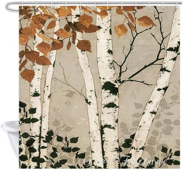 

shower curtains autumn birch and leaf, waterproof polyester fabric curtain, bathroom decor