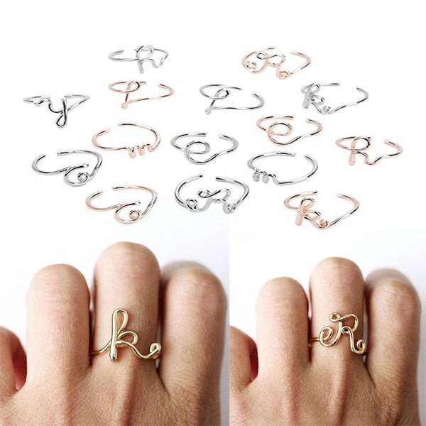 rings for women/teen girls under $1 or 2 rose gold ring party/daily wearing creative/unique gifts letter name adjustable jewelry cluster, Golden;silver