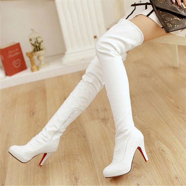 

boots spuer high heel over the knee women platform stretch zipper autumn winter fashion shoes black white