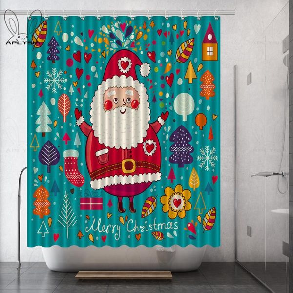 

shower curtains cartoon christmas santa claus cozy lovely warm colors polyester fabric curtain for bathroom