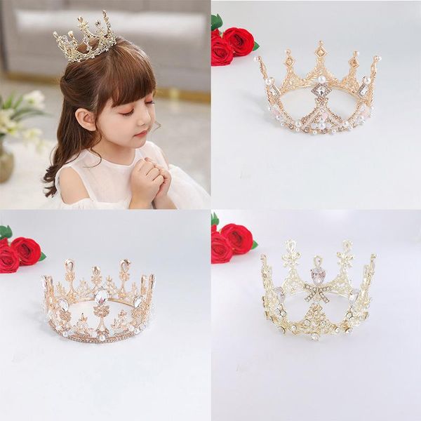 

hair accessories children's crown headdress princess birthday show catwalk baby pography props round golden girl ac, Slivery;white