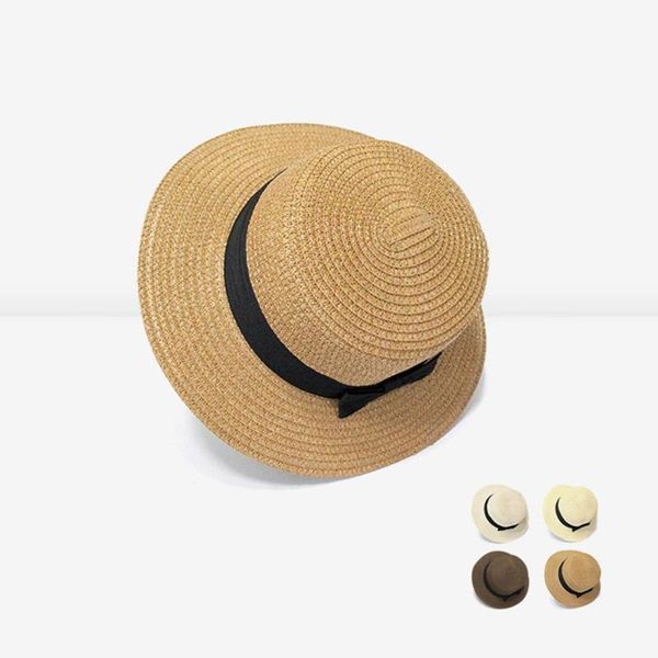 

stingy brim hats studyset fashion sun hat casual breathable wide bowknot simple parent-child sunscreen cap straw, Blue;gray