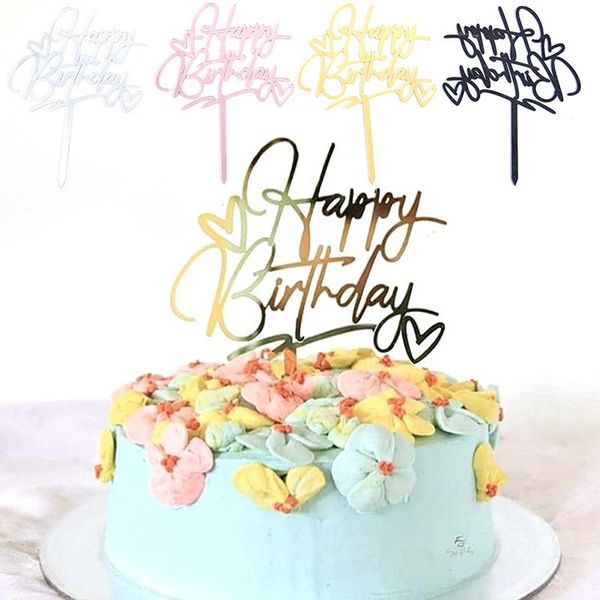 

other festive & party supplies double-heart acrylic happy birthday cake er cupcake dessert decor 1pcs