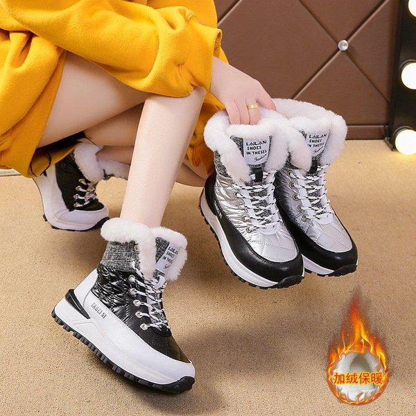 

boots women wool ankle winter warm short leather office casual shoes 2021 woman flats platform botas mujer, Black