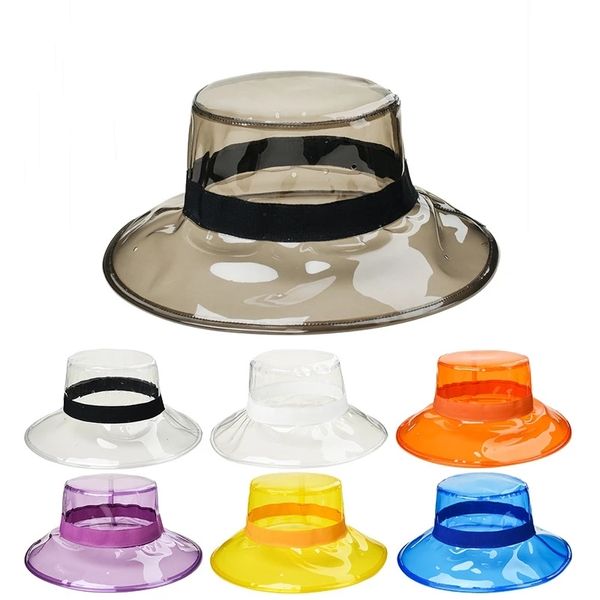 Cappello a secchiello estivo in PVC trasparente Cappello da pioggia da pescatore impermeabile traspirante in gelatina tinta unita a tesa larga JXW855