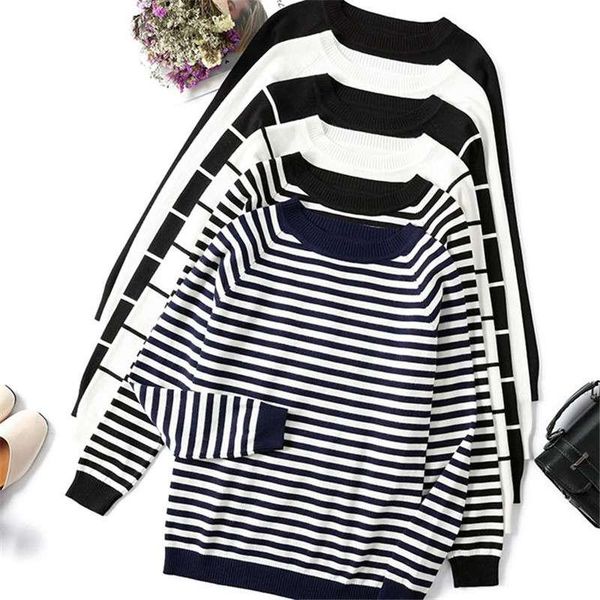 

women's sweaters autumn winter long sleeve striped pullover sweater knitted o-neck femme jumper, White;black