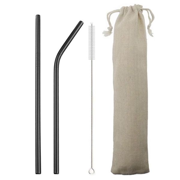 

drinking straws 18/10 stainless steel straw set reusable metal straight bent with cleaner brush storage bag wholesale