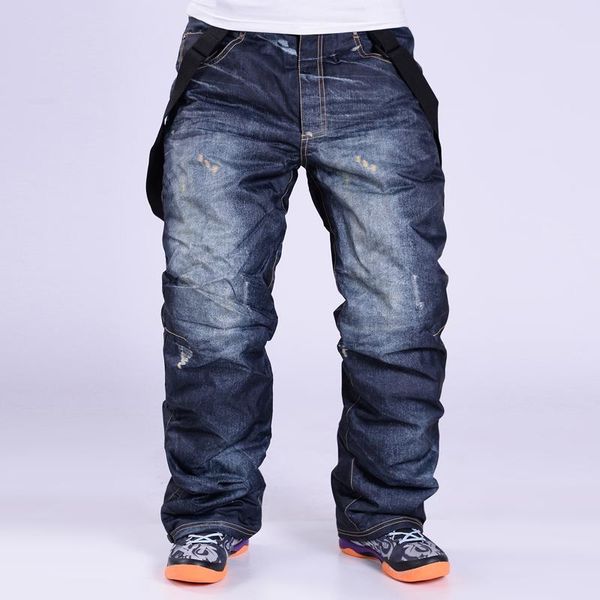 Skihose -30 Herren Schnee Outdoor Sportbekleidung Trägerhose Snowboardbekleidung Wasserdicht Winddicht Winter Latzhose Skihose Denim-Stil