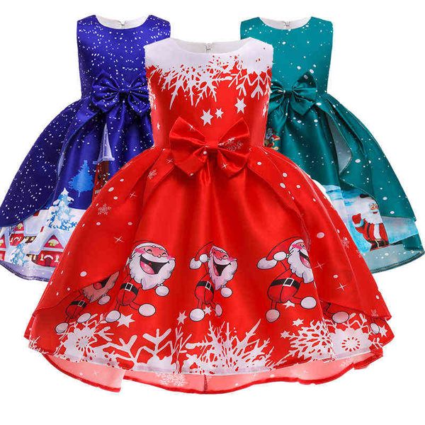 Abito natalizio per bambini Girl Print Santa Claus Princess Dresses Capodanno Neonati Abito da festa Abito da festa Bambini Costume Cosplay 3-10Y G1129