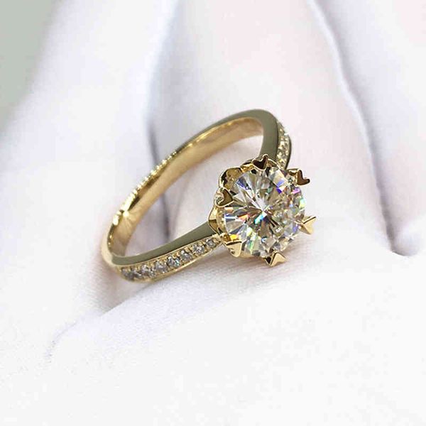 

14k yellow gold round brilliant cut moissanite jewelry snowflake style engagement anniversary ring, Slivery;golden