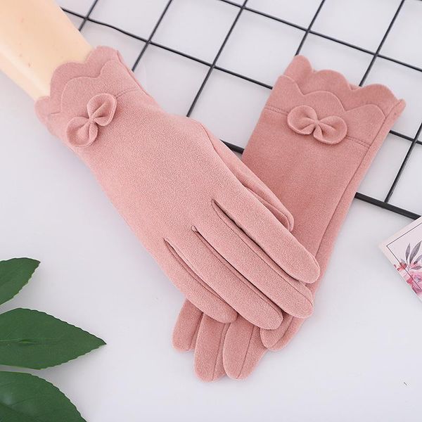 

five fingers gloves 2021 fashion split finger autumn and winter plus velvet warm bow touch screen riding outdoor for women, Blue;gray
