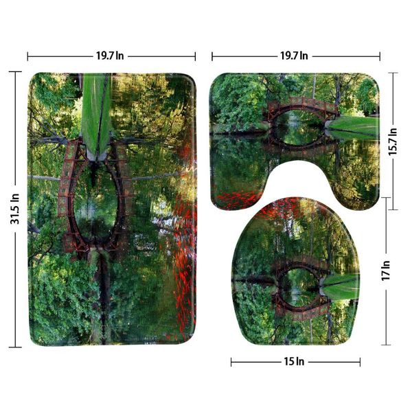 

bath mats garden mat bridge river green tree landscape non-slip 3 piece bathroom set rugs toilet cover lid cushion sets u-shaped pad