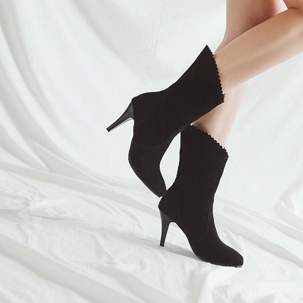 

boots big size 9 10 11-13 women shoes ankle for ladies woman winter lace sleeve round head, Black