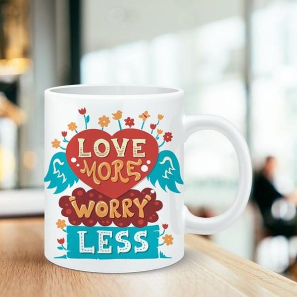 

mugs coffee mug love more worry less cup - quote
