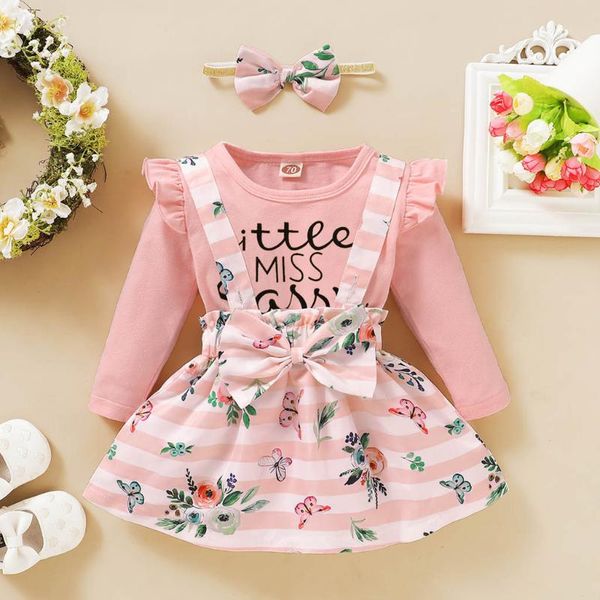 

clothing sets for girls toddler baby letter print romper bodysuit+suspender skirts + headband 2pcs set girl clothes, White