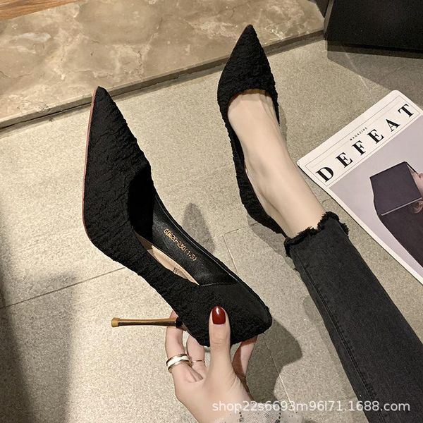 

sandals french fresh high heels female spring girl style korean fairy stiletto black pointed toe mid-heeled shoes