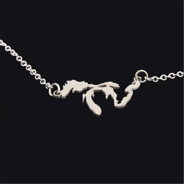 

pendant necklaces arrival sell lake michigan map necklace stainless steel color custom gift for man woman, Silver