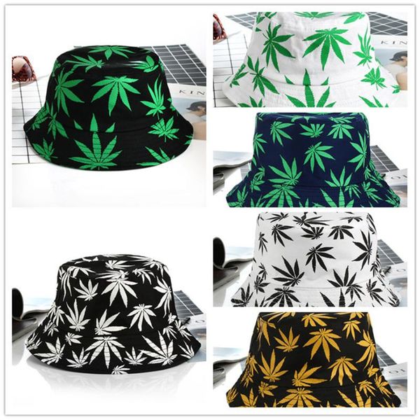 

cloches women men leaf design bucket hat beach sun leisure panama street hip hop cap couple flat fisherman cotton hats, Blue;gray