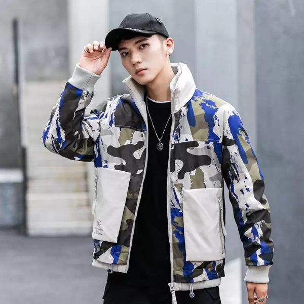 

men's down & parkas winter white duck tooling multi-pocket camouflage casual jacket trendy brand, Black