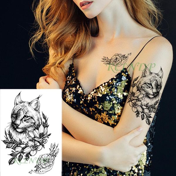 

temporary tattoos waterproof tattoo sticker lion big cat animal flower black fake tatto flash arm tatoo body art for girl women men
