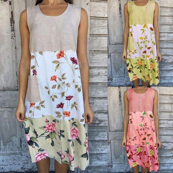 

2021 european and american women's printed panel sleeveless women, White