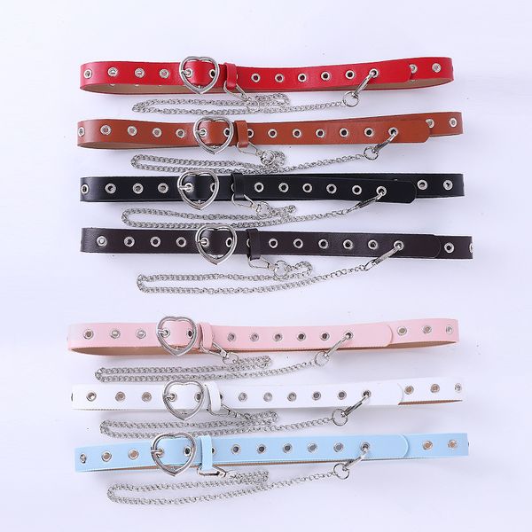 

korea dongdaemun chain decoration ladies love buckle belt leisure hanging chain full hole corn buckle belt female spot, Black;brown