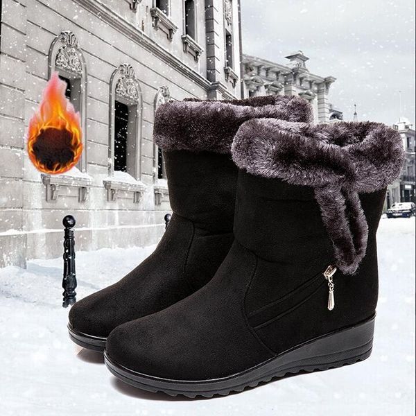 

women boots 2021 fashion down winter warm mid-calf snow ladies shoes femme botas mujer casual booties, Black