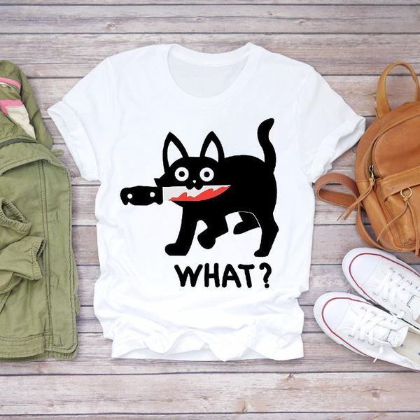 

women cartoon cat scary funny printing animal halloween print lady t-shirts womens graphic t shirt ladies female tee t-shirt women's, White