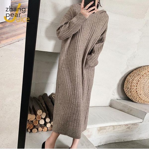 

casual dresses loose sweater dress women fashion knitted sweaters thicken long maxi femme vestidos, Black;gray