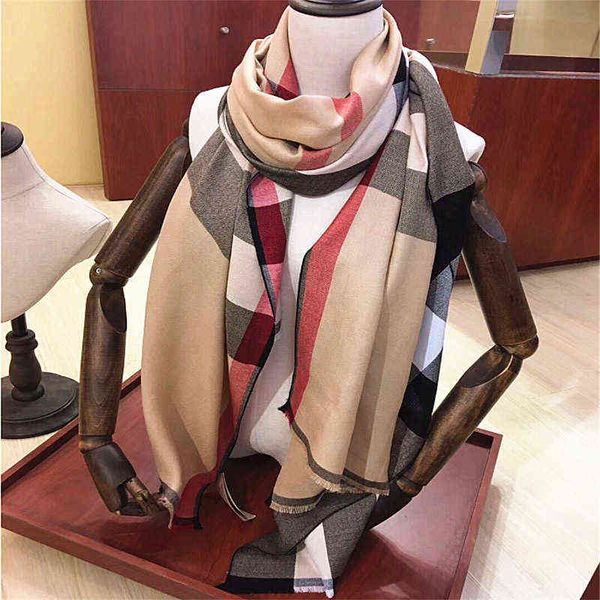 

scarves 2022 autumn and winter classic english plaid women's student imitation cashmere scarf shawl, Blue;gray