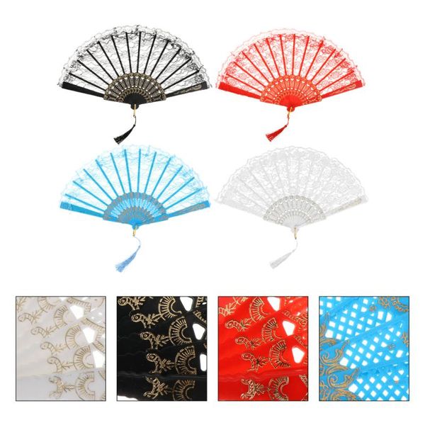 

4pcs lace folding fans creative handheld foldable retro party favor