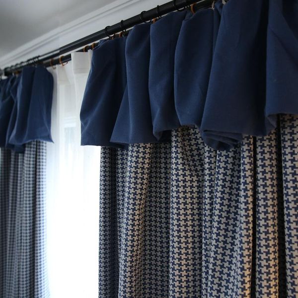 

curtain & drapes 2021 the blue american nordic modern simple jacquard retro houndstooth curtains for living dining room bedroom