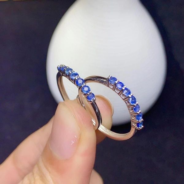 

natural real blue sapphire small ring per jewelry 925 sterling silver 2*2mm gemstone fine cluster rings, Golden;silver