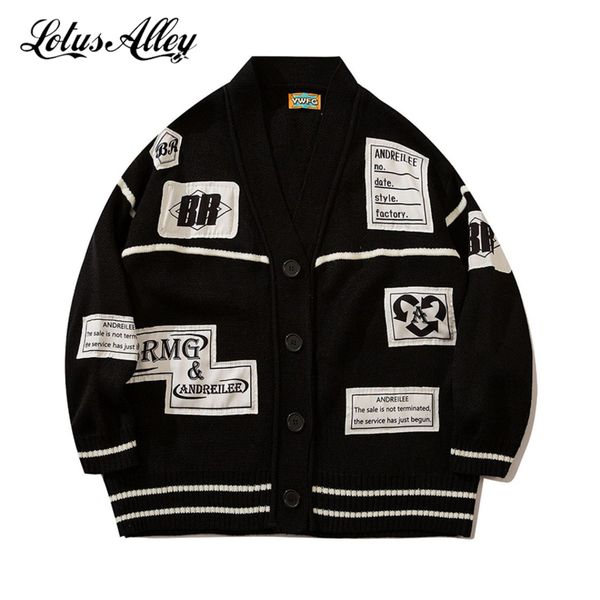 

men's large cardigan, printed with letters, korean style, leisure, fashion, v-neck, loose autumn and winter knitted sweater, White;black