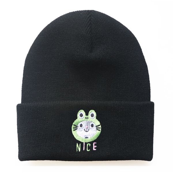 

beanies sale male and female cartoon cute nice cat embroidery knitted hat warm cover hip hop hat wool, Blue;gray